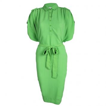 مملوكة مسبقًا Diane Von Furstenberg Celery Green Crepe Belted Karin Shirt Dress M