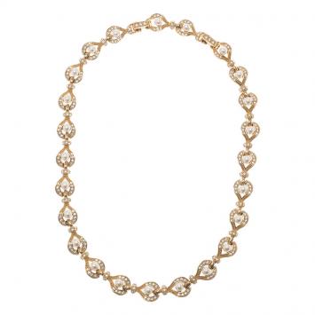 Pre Owned Dior Faux Pearl and Crystal Studded Gold Tone Necklace