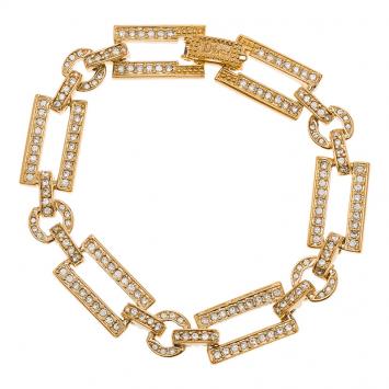 Pre Owned Dior Crystal Studded Gold Tone Link Bracelet Size 19cm