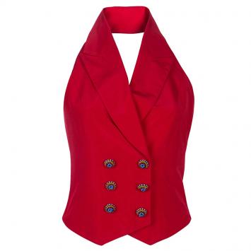 Pre Owned Dior Red Silk Button Vest Top M