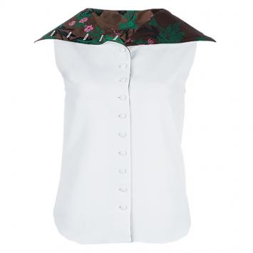 Pre Owned Dior White Contrast Embroidered Collar Sleeveless Buttondown Jacket S