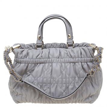 Pre Owned Dior Grey Quilted Cannage Leather Gaufre Delices Tote