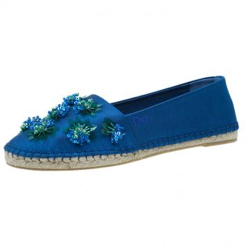 Pre Owned Dior Blue Embellished Fabric Espadrilles Size 40
