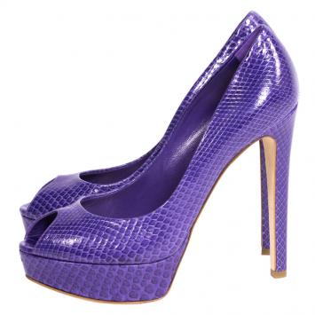 Pre Owned Dior Purple Python Miss Dior Peep Toe Platform Pumps Size 39.5
