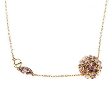 Pre Owned Dior Purple Crystal Set Ball Gold Tone Necklace