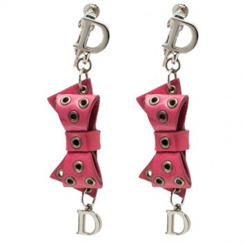 Pre Owned Dior Pink Bow Patent Leather Drop Earrings
