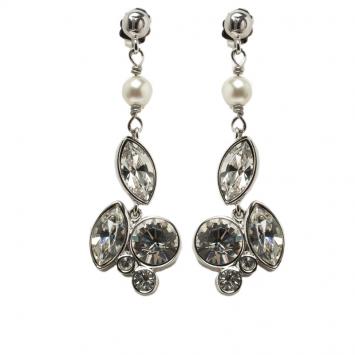 Pre Owned Dior Crystal Silver Tone Drop Earrings