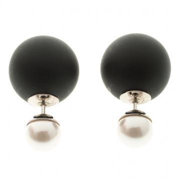 Pre Owned Dior Tribales Black Faux Pearl Silver Tone Stud Earrings