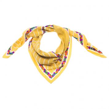 Pre Owned Dior Multicolor Yellow Floral Print Striped Silk Scarf
