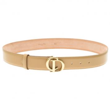 Pre Owned Dior Beige Leather CD Logo Buckle Belt 80 CM
