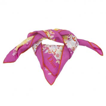 Pre Owned Dior Pink and Yellow Silk Floral Print Square Scarf