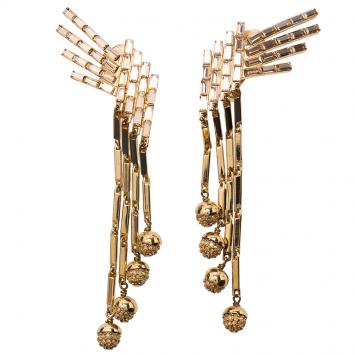 Pre Owned Dior Gold Tone Wings Crystal Earrings