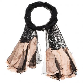 Pre Owned Dior Black Lace and Beige Silk Underlay Vintage Stole