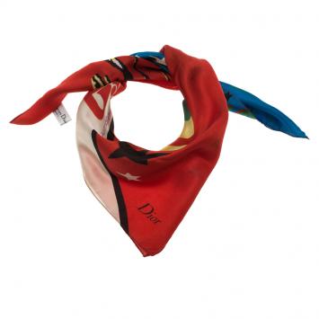 Pre Owned Dior Red Bob Marley Printed Square Scarf