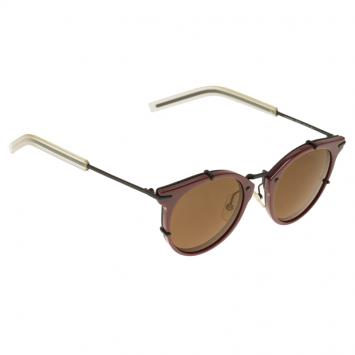 Pre Owned Dior Homme Burgundy 0196/S Round Sunglasses 