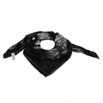 Pre Owned Dior Black Rings Printed Square Silk Scarf 
