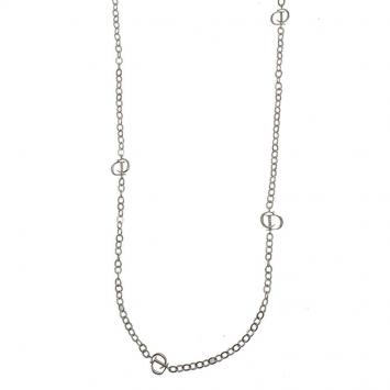 Pre Owned Dior Crystal Accented Logo Silver Tone Long Necklace