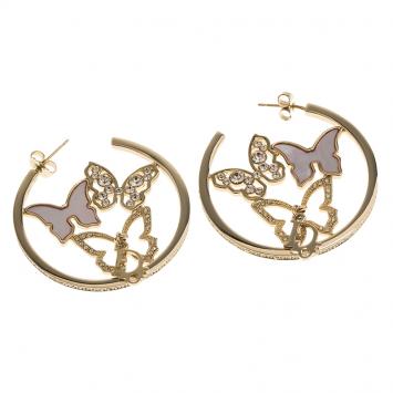 Pre Owned Dior Butterfly Crystal and Enamel Rose Gold Tone Hoop Earrings