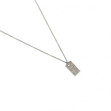 Pre Owned Dior Logo Crystal Studded Dog Tag Silver Tone Pendant Chain Necklace