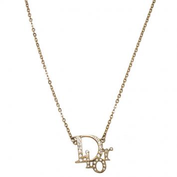 Pre Owned Dior Oblique Crystal Gold Tone Necklace