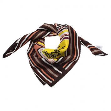 Pre Owned Dior Brown Multicolor Printed Silk Square Scarf
