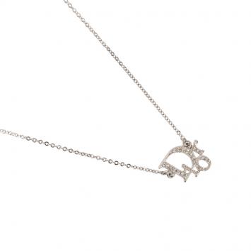 Pre Owned Dior Oblique Crystal Silver Tone Necklace