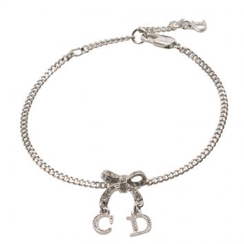 Pre Owned Dior by Dior Silver Tone and Crystal Bow Charm Bracelet