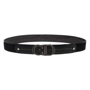 Pre Owned Dior Black Leather and Canvas CD Logo Buckle Belt 100CM
