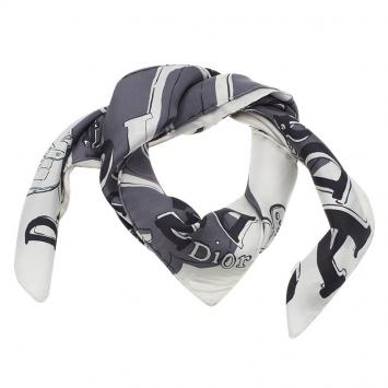 Pre Owned Dior Monochrome Logo Printed Square Silk Scarf