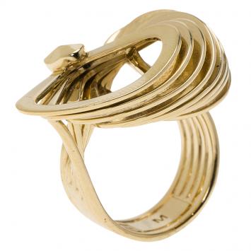 Pre Owned Dior 3D Hand Fan Motif Gold Tone Cocktail Ring Size 51