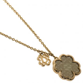 Pre Owned Dior Clover Detailed Gold Tone Necklace