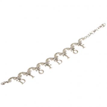 Pre Owned Dior Logo Crystal Studded Silver Tone Bracelet
