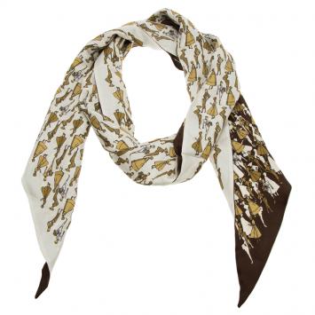 مملوكة مسبقًا Dior Brown Tricolor Lady Figures Printed Silk Scarf
