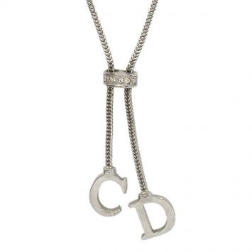 Pre Owned Dior CD Charm Pendant Silver Tone Necklace