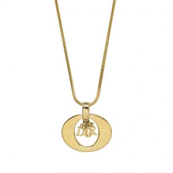 Pre Owned Dior Logo Charm Gold Tone Necklace