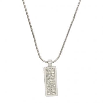 Pre Owned Dior Tag Crystal Logo Silver Tone Necklace