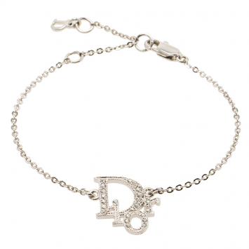 Pre Owned Dior Silver metal and crystal Oblique Bracelet