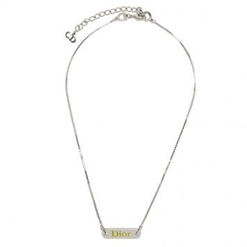 Pre Owned Dior Silver Tone Logo Tag Necklace