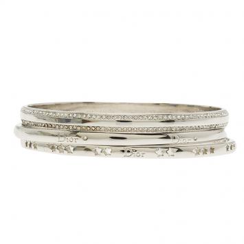 Pre Owned Dior Crystals Silver Tone Bangle Bracelet Set