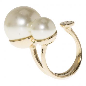 Pre Owned Dior Ultradior Faux Pearl Gold Tone Ring Size 50