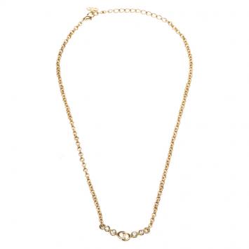 Pre Owned Dior Gold Tone CD Rhinestone Necklace