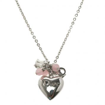 Pre Owned Dior Heart Logo Silver tone Necklace