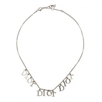 Pre Owned Dior Logo charms Silver Tone Necklace