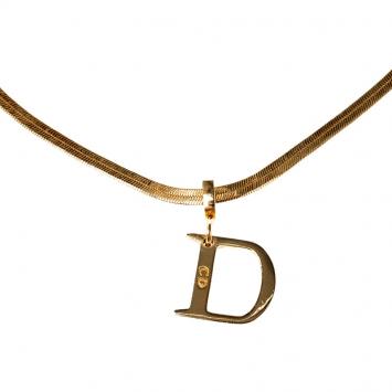 Pre Owned Dior Gold Tone 'D' Pendant Necklace