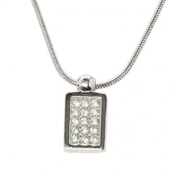 Pre Owned Dior Tag Crystal Logo Silver Tone Necklace