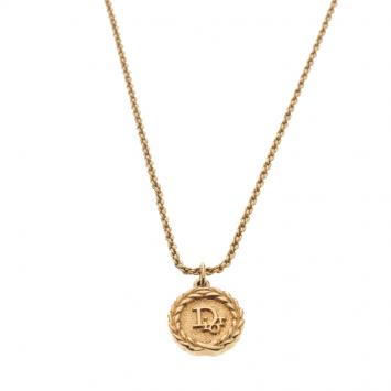 Pre Owned Dior Gold-tone Logo Pendant Necklace