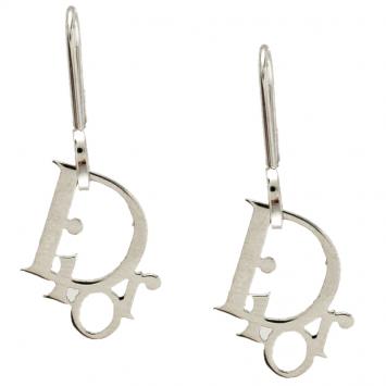 Pre Owned Dior Silver-tone Logo Hoop Earrings