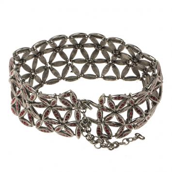 Pre Owned Dior Red Crystals Silver Tone Choker Necklace