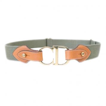 Pre Owned Dior Green Canvas and Brown Leather CD Buckle Adjustable Belt