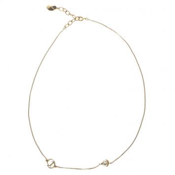 Pre Owned Dior Mise en Dior Faux Pearl Gold Tone Necklace